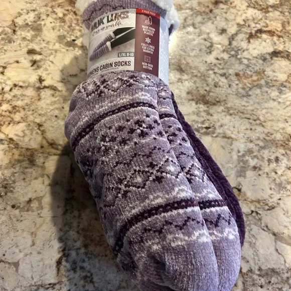 Muk Luks Purple Women's Cabin Socks - 2 Pair Pack - Picture 6 of 9